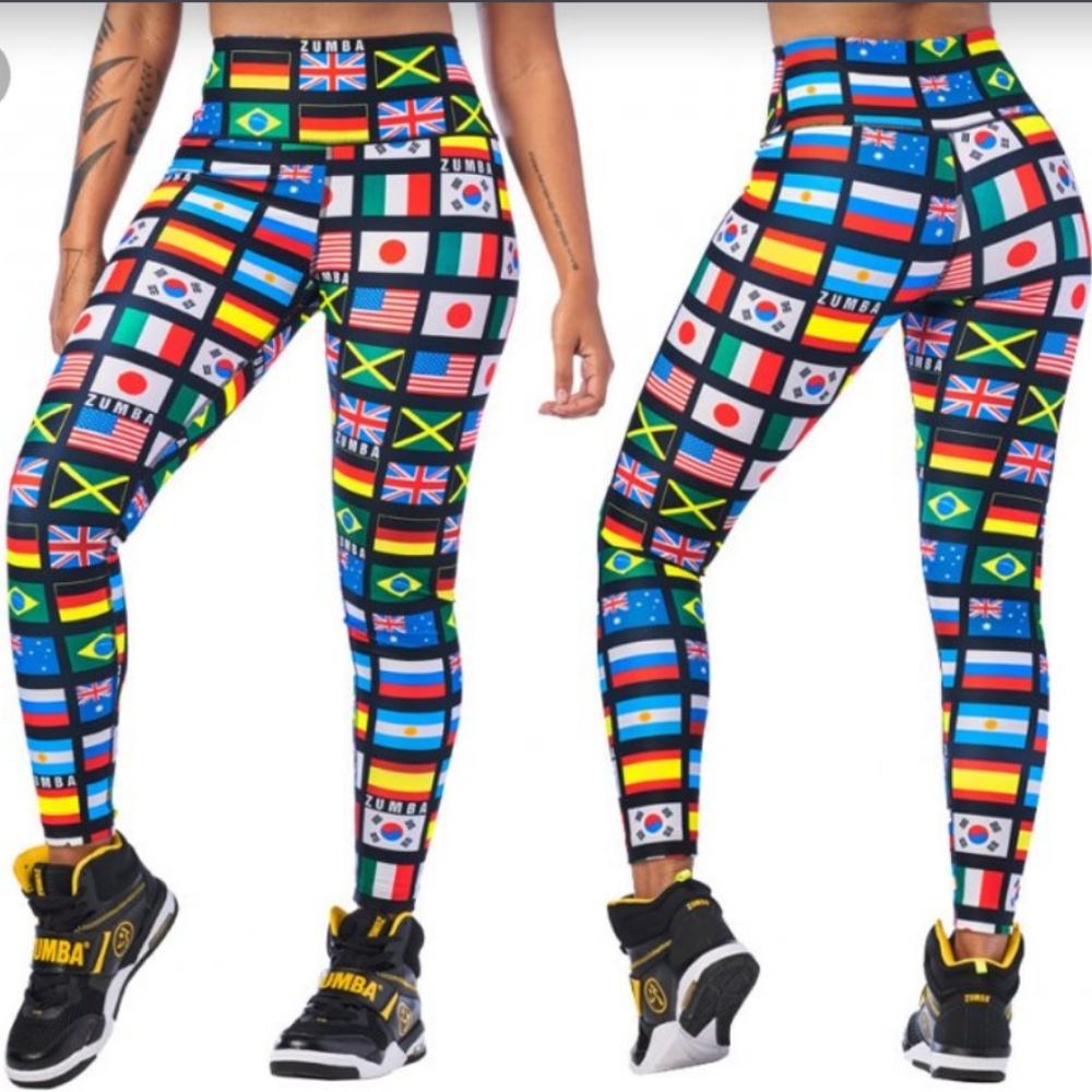 Zumba Spirit High Waisted Ankle Flag Leggings Small Spicy and Medium Marvelous